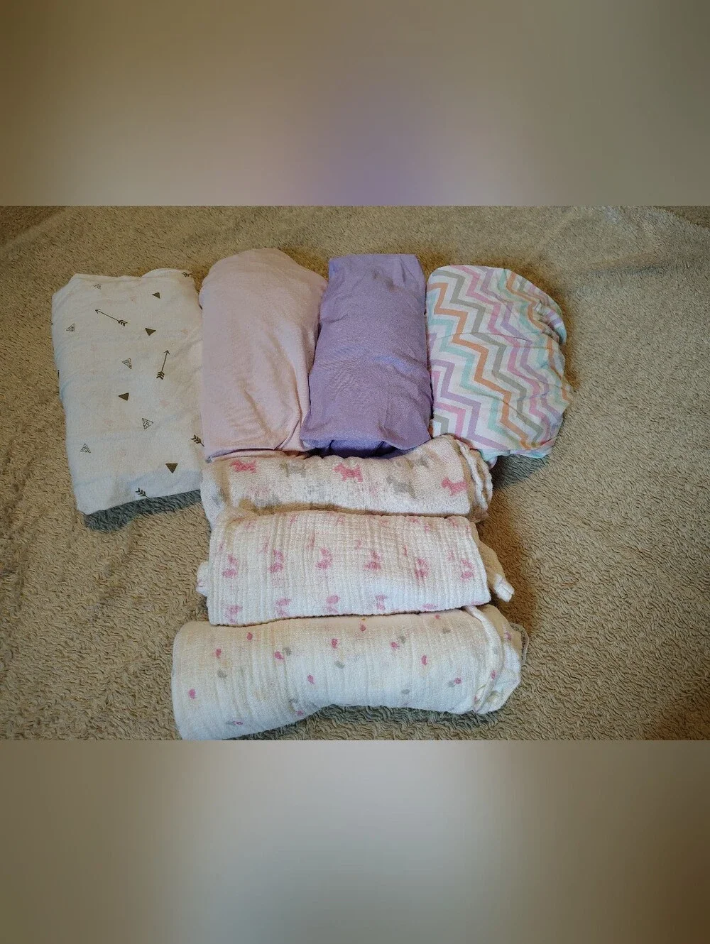 Baby Girl Crib Sheets And Muslin Blanket Bundle 7 Pieces 100% Cotton